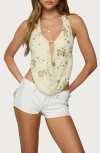 Edikted Beaded Cowl Neck Open Back Halter Top In Neutral