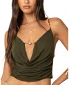 Shop Edikted Beaded Deep Cowl Neck Backless Top In Green