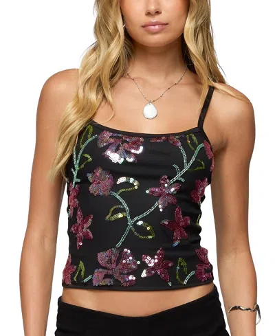 EDIKTED BEADED FLORAL EMBROIDERED TANK TOP