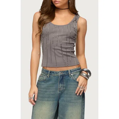 Edikted Beaded Fringe Tank In Gray