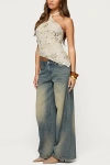 Edikted Beaded Sequin Asymmetric Halter Top In Beige, Women's At Urban Outfitters In Blue