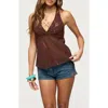 Edikted Lani Sequin Bead Chiffon Halter Top In Brown
