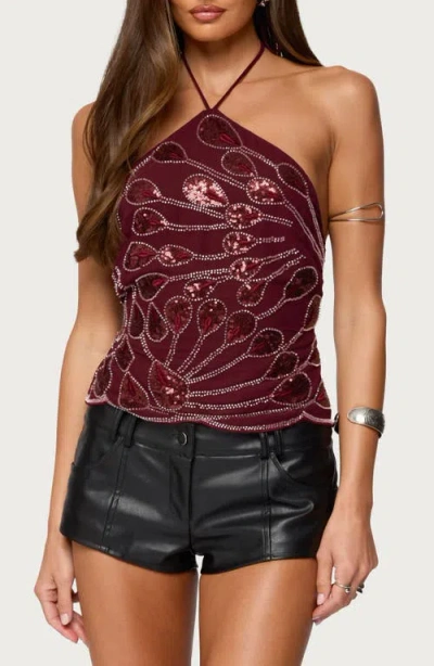 EDIKTED EDIKTED BEADED SEQUIN OPEN BACK HALTER TOP