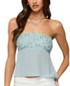 Edikted Beadie Sheer Chiffon Strapless Top In Blue