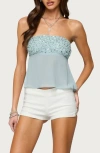 Edikted Beadie Sheer Chiffon Strapless Top In Blue
