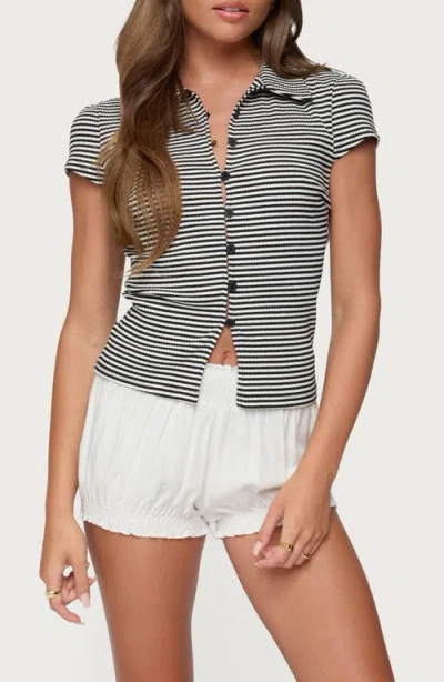Edikted Beau Stripe Rib Button-up Shirt In Multi
