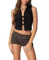 Edikted Beau Tie Front Stretch Cotton Crop Top In Black