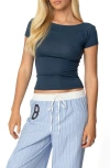 Edikted Becca Boat Neck T-shirt In Navy