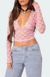 EDIKTED EDIKTED BECK PLUNGE NECK LACE CROP TOP