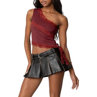 Edikted Becky Lacy One Shoulder Top In Burgundy