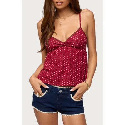 Edikted Belen Polka Dot Lacey Babydoll Top In Burgundy