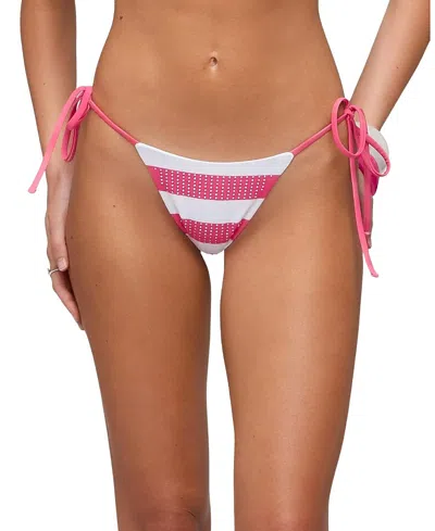 Edikted Bellie Rhinestone Striped Bikini Bottom In Pink