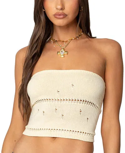 Edikted Belline Knit Strapless Top In Yellow