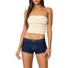 Edikted Belline Lace-up Strapless Knit Top In Yellow