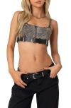 Edikted Belted Denim Crop Top In Dark-gray