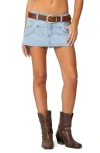 Edikted Belted Low Rise Denim Miniskort In Light-blue