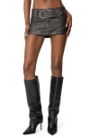 Edikted Belted Low Rise Faux Leather Miniskort In Black-washed