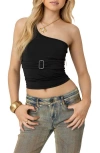 EDIKTED EDIKTED BELTED ONE-SHOULDER CROP TOP