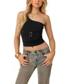Edikted Belted One-shoulder Crop Top In Black