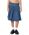 Shop Edikted Belted Pleated Denim Midi Skirt In Blue