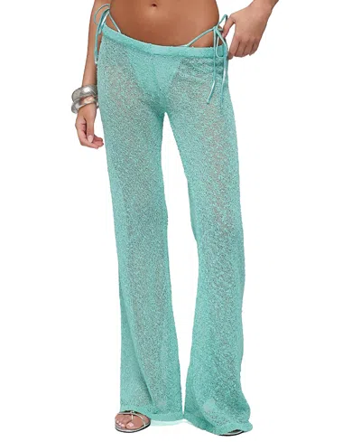 Edikted Bena Textured Knit Flared Pants In Turquoise