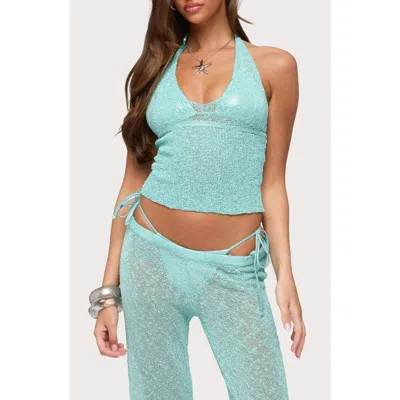 Edikted Bena Textured Knit Halter Top In Blue