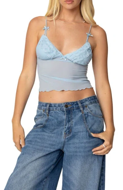 Edikted Berkley Lace Trim Sheer Mesh Camisole In Light-blue