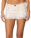 Edikted Berry Dot Ruffle Shorts In Cream
