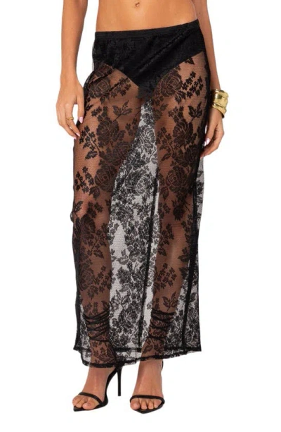 Edikted Bess Sheer Lace Cover-up Maxi Skirt In Black
