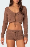 EDIKTED BETSY OPEN STITCH TIE FRONT CROP CARDIGAN