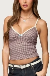 Edikted Bettie Contrast Gingham Tank Top In Brown, Women's At Urban Outfitters In Brown