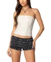 Edikted Betty Strapless Lace-up Faux Leather Corset Top In Cream