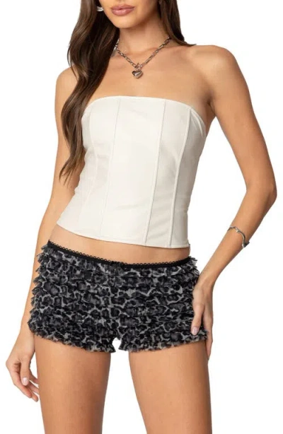 Edikted Betty Strapless Lace-up Faux Leather Corset Top In Cream