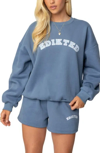 Edikted Beyond Cotton Graphic Sweatshirt In Blue