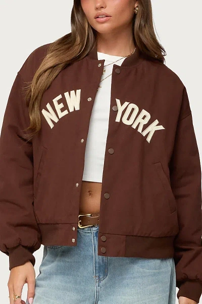 Edikted Big Apple Oversized Bomber Jacket In Brown, Women's At Urban Outfitters