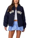 Edikted Big Apple Oversized Bomber Jacket In Navy