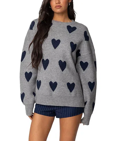 Edikted Big Heart Oversized Sweater In Gray-melange
