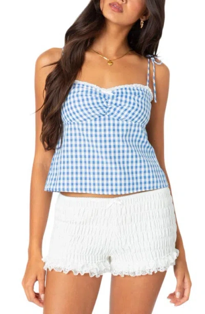 Edikted Billie Gingham Tie Back Camisole In Blue-and-white