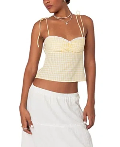 Edikted Billie Open Tie Back Gingham Top In Yellow