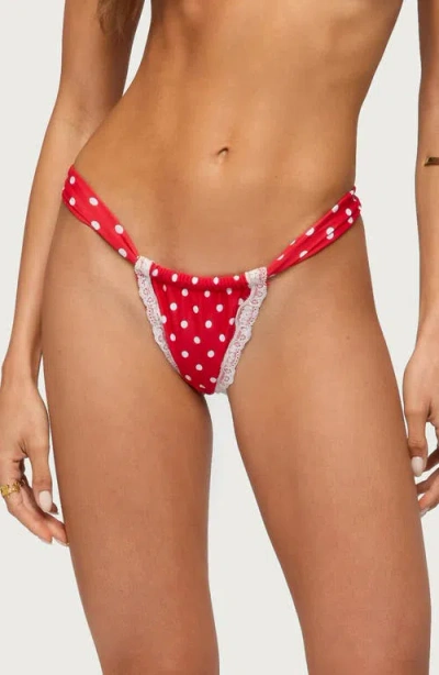 Edikted Bina Lacey Polka Dot Bikini Bottoms In Red