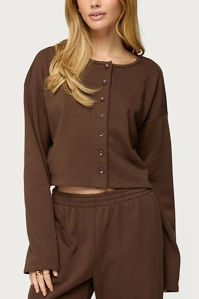 Edikted Binah Oversized French Terry Button Up Sweatshirt In Dark/brown, Women's At Urban Outfitters