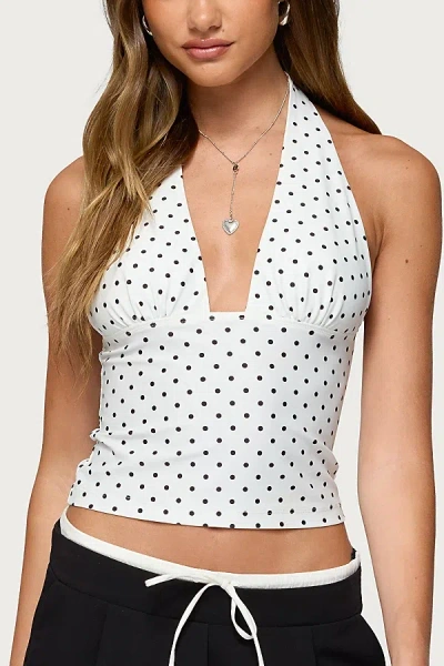 Edikted Blaire Polka Dot Halter Top In White/and/black, Women's At Urban Outfitters