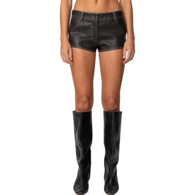Edikted Blaise Faux Leather Micro Shorts In Dark-gray