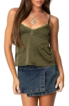Edikted Blanca Lace Trim Satin Camisole In Green