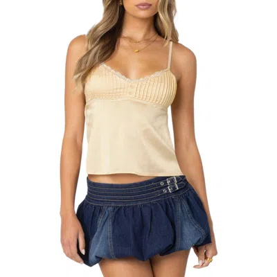 Edikted Blanca Lace Trim Satin Camisole In Yellow