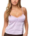 Edikted Blanca Satin Lace Trim Tank Top In Purple