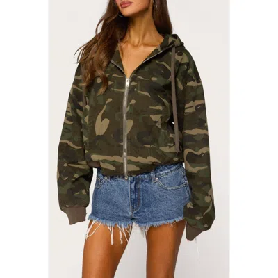Edikted Blanche Camo Hooded Jacket In Olive