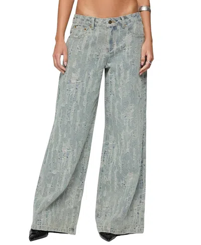 Edikted Blaze Distressed Low Rise Light Rinse Wash Jeans In Blue