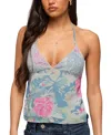 Edikted Bloomey Printed Backless Halter Top In Blue