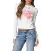 Edikted Blossom Long Sleeve Stretch Cotton T-shirt In White